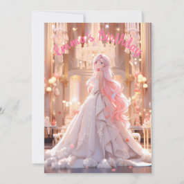 Birthday Pink hair princess in a white ballgown 招待状