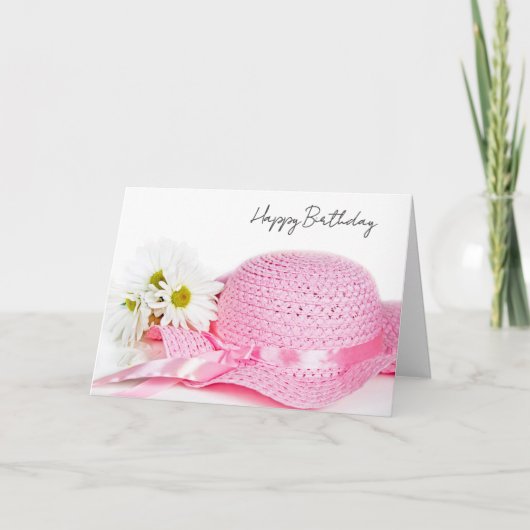 Birthday Pink Hat and Daisies シーズンカード (正面)