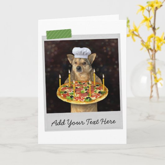 Birthday Pizza Dog Funny Card カード (黄色い花)