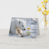 Birthday Polar Bear Cub Admiring a Daisy カード (黄色い花)