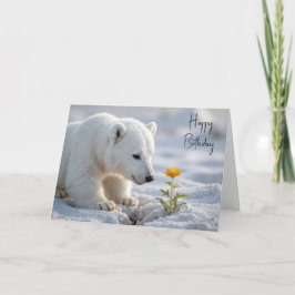 Birthday Polar Bear Cub Admiring a Daisy カード