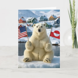 Birthday Polar Bear Greenland and American Flags カード