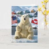 Birthday Polar Bear Greenland and American Flags カード (黄色い花)