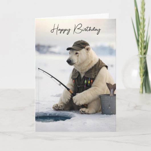Birthday Polar Bear Ice Fishing カード (正面)