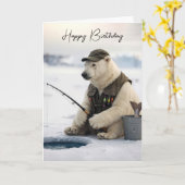 Birthday Polar Bear Ice Fishing カード (黄色い花)