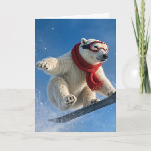 Birthday Polar Bear Mid-air on a Snowboard カード (正面)