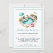 Birthday Pool Party Invitation with Cocktails  招待状 (正面)