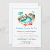 Birthday Pool Party Invitation with Cocktails  招待状 (正面/裏面)