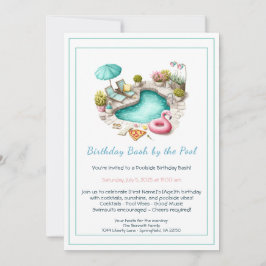 Birthday Pool Party Invitation with Cocktails  招待状