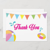 Birthday Pool Party Splash Fun Girl サンキューカード (正面/裏面)