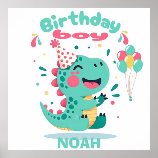 Birthday Poster | Editable Dino Party Wall Sign ポスター (正面)