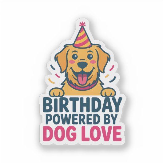 Birthday Powered by Dog Love Illustration シール (正面)