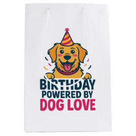 Birthday Powered by Dog Love Illustration ミディアムペーパーバッグ