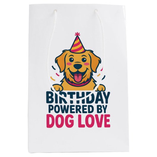 Birthday Powered by Dog Love Illustration ミディアムペーパーバッグ (正面)