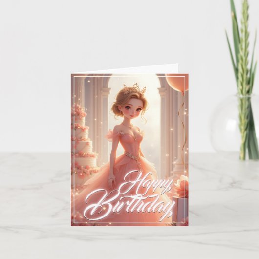 Birthday Princess in a Dreamy Pink Gown カード (正面)