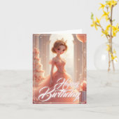 Birthday Princess in a Dreamy Pink Gown カード (黄色い花)