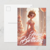 Birthday Princess in a Dreamy Pink Gown シーズンポストカード (正面/裏面)