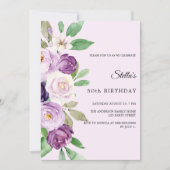 Birthday purple lavender florals blush pink 招待状 (正面)