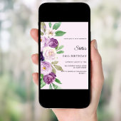 Birthday purple lavender florals blush pink 招待状