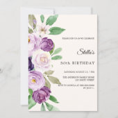 Birthday purple lavender florals ivory 招待状 (正面)