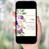 Birthday purple lavender florals ivory 招待状