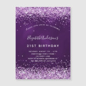 Birthday purple pink glitter luxury マグネット招待状 (正面)