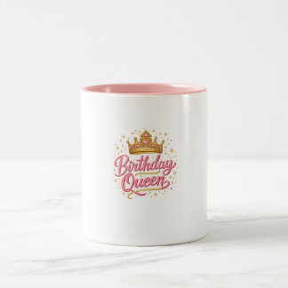 Birthday Queen Crown Mug – Cute Pink Gold Birthday ツートーンマグカップ