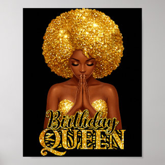 Birthday queen praying woman afro curly black girl ポスター