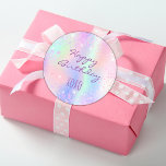 Birthday rainbow pink glitter dust hugs kisses  ラウンドシール<br><div class="desc">A rainbow,  holographic background in pink,  purple,  rose gold and mint green. Decorated with faux glitter dust. With the text: Happy Birthday xoxo. (hugs and kisses)</div>