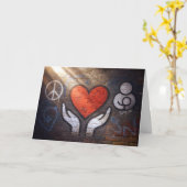 Birthday Red Heart Graffiti On a Brick Wall カード (黄色い花)