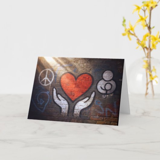 Birthday Red Heart Graffiti On a Brick Wall カード (黄色い花)