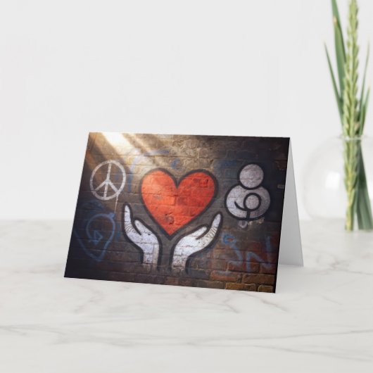 Birthday Red Heart Graffiti On a Brick Wall カード (正面)