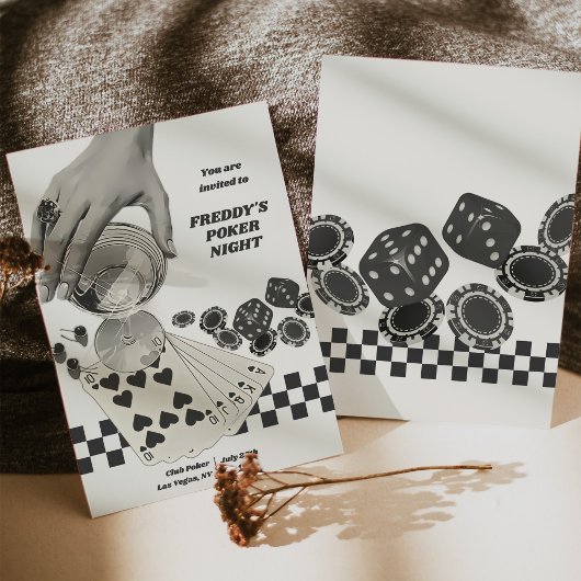 Birthday Retro Poker Night Cocktail Party Invite 招待状