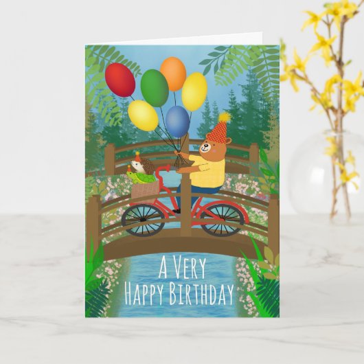 Birthday Riding Bike in Park with Balloons カード (黄色い花)