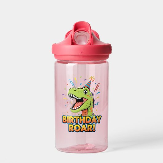 Birthday Roar Cute Dinosaur Birthday Party Design ウォーターボトル (正面)