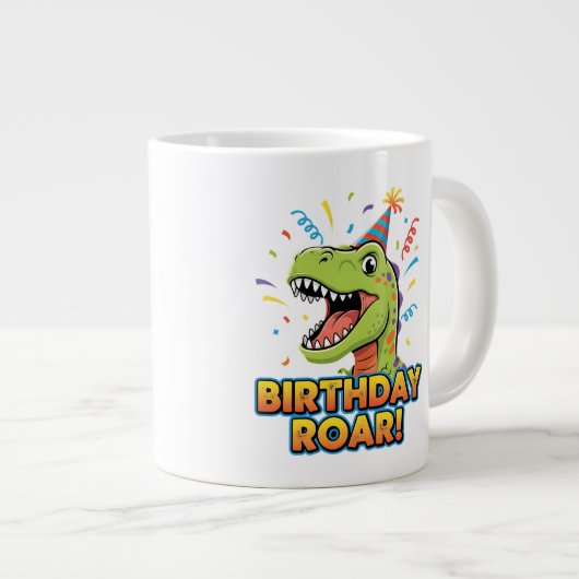 Birthday Roar Cute Dinosaur Birthday Party Design ジャンボコーヒーマグカップ (正面右)