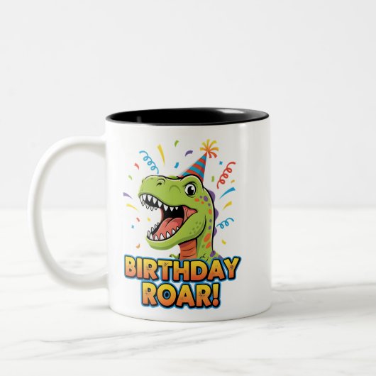 Birthday Roar Cute Dinosaur Birthday Party Design ツートーンマグカップ (左)