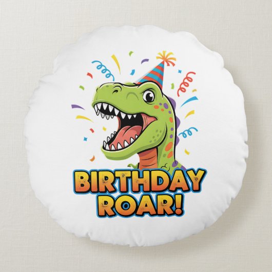 Birthday Roar Cute Dinosaur Birthday Party Design ラウンドクッション (正面)
