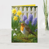 Birthday Robin in a Springtime Garden カード (正面)