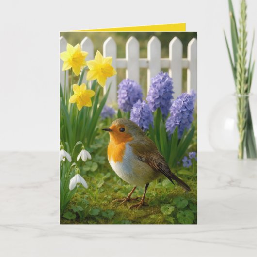 Birthday Robin in a Springtime Garden カード (正面)