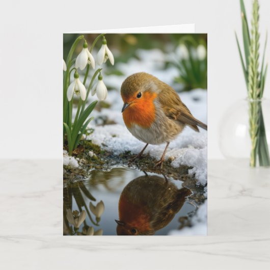 Birthday Robin with Snowdrops カード (正面)