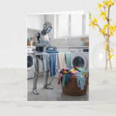Birthday Robot Ironing Clothes カード (黄色い花)