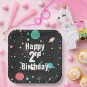 Birthday Rocket Ships and Planets  ペーパープレート (パーティー)