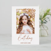 Birthday Romantic Rose Gold Floral Frame Photo 箔招待状 (立ち正面)