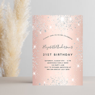 Birthday rose gold silver glitter elegant インビテーションポストカード