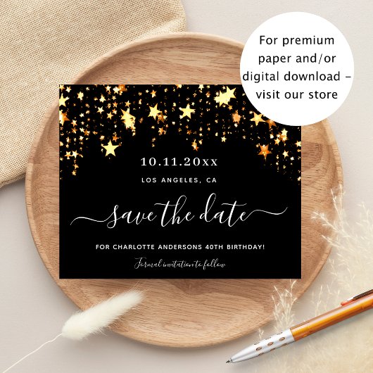 Birthday rose gold stars budget save the date チラシ