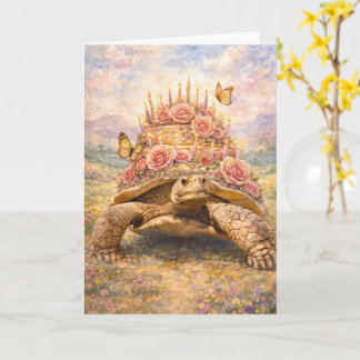 Birthday Roses and Butterflies Sulcata turtle カード