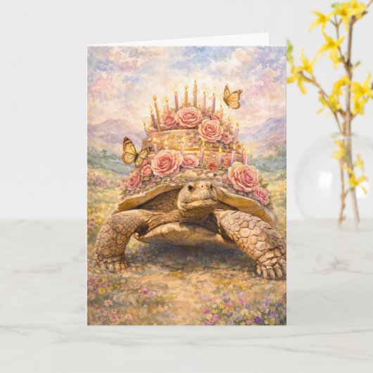 Birthday Roses and Butterflies Sulcata turtle カード (黄色い花)