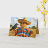 Birthday Scarecrow Wearing a Sombrero and Poncho カード (黄色い花)