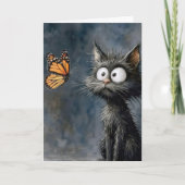 Birthday Scruffy Cat with Butterfly カード (正面)